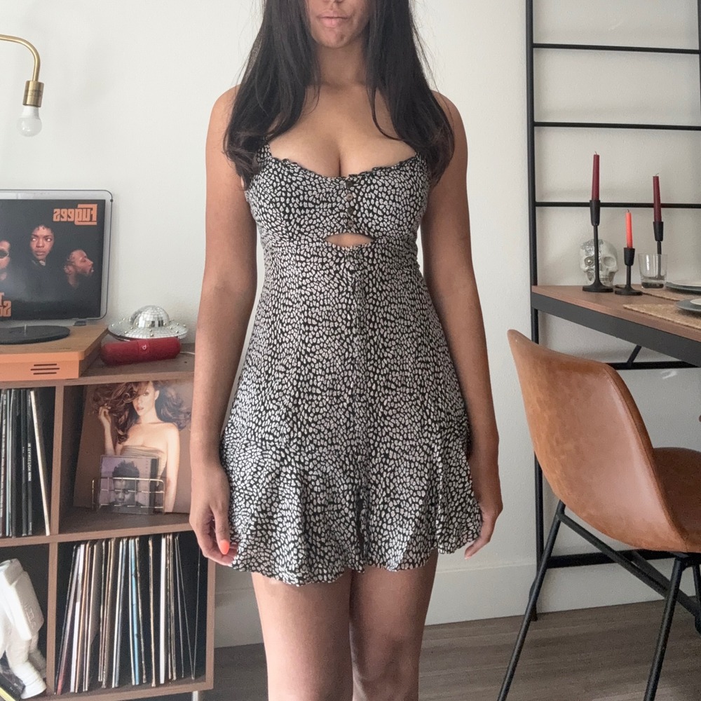 Intimately Free People Animal Print Cutout Mini Dress Black Tan Small